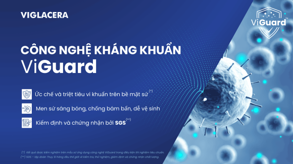 Công nghệ ViGuard™ trên sứ vệ sinh Viglacera, giúp kháng khuẩn, nâng tầm chuẩn mực phòng tắm hiện đại