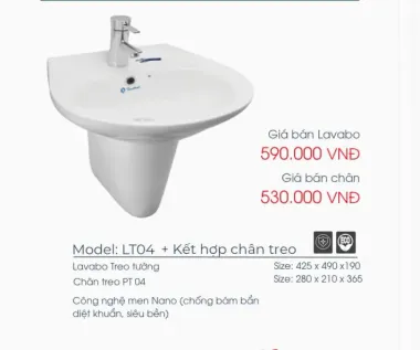 LAVABO THIÊN THANH LT04 + CHÂN TREO PT04