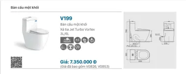       BỒN CẦU LIỀN KHỐI VIGLACERA V199 NẮP ÊM