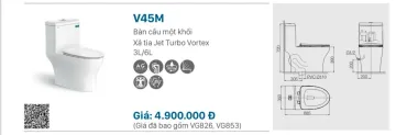  BỒN CẦU LIỀN KHỐI VIGLACERA V45M NẮP ÊM