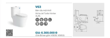 BỒN CẦU LIỀN KHỐI VIGLACERA V63 NẮP ÊM