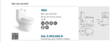BỒN CẦU LIỀN KHỐI VIGLACERA V64 NẮP ÊM