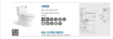  BỒN CẦU LIỀN KHỐI VIGLACERA V808 NẮP ÊM