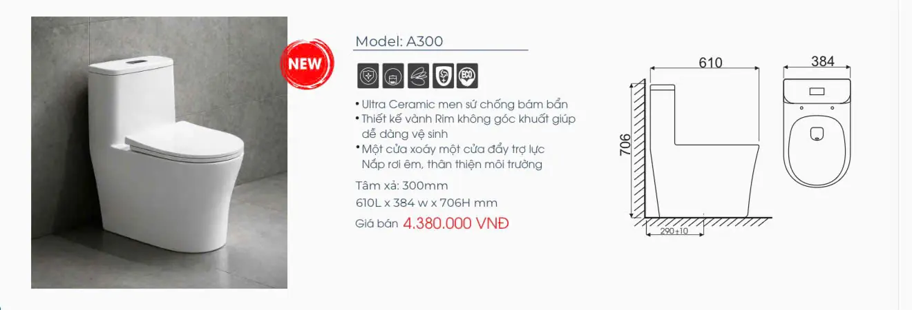 BỒN CẦU KHỐI THIÊN THANH A300 NẮP ÊM
