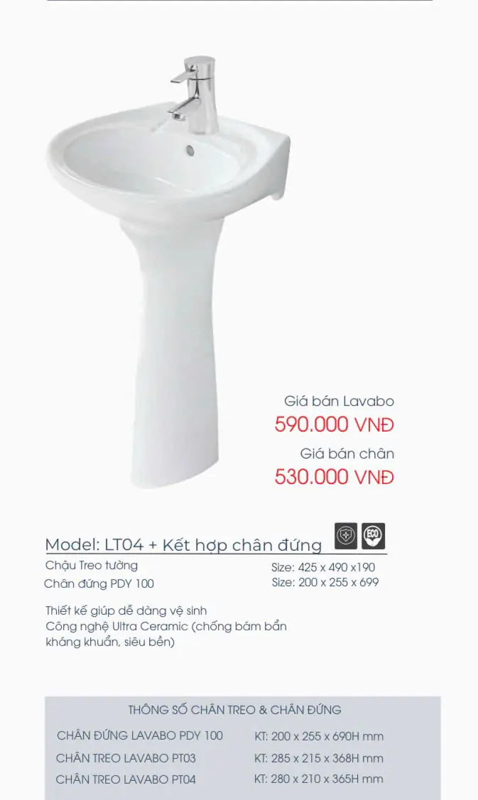 LAVABO THIÊN THANH LT04 + CHÂN ĐỨNG PDY