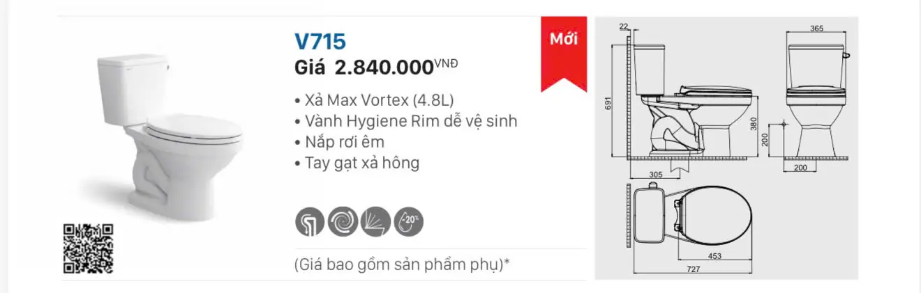 BỒN CẦU HAI KHỐI VIGLACERA V715
