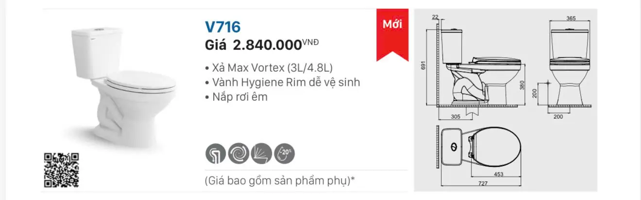 BỒN CẦU HAI KHỐI VIGLACERA V716